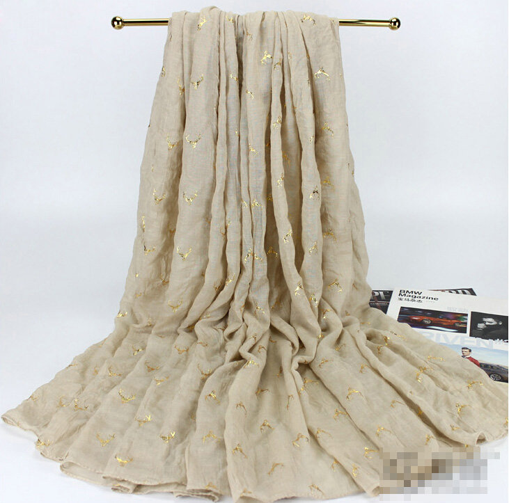 Print Fawn Women Pashmina Shawl Winter Warm Cotton Solid Panties 190*150CM - Beige
