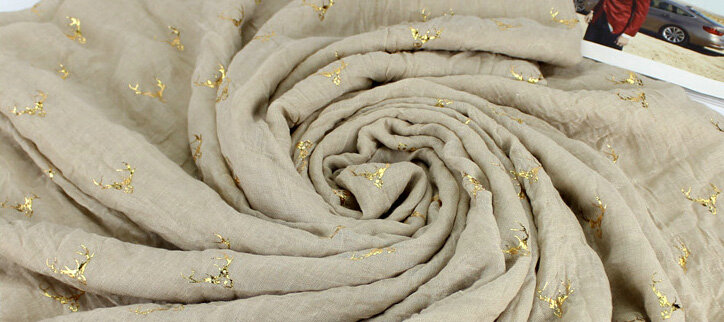 Print Fawn Women Pashmina Shawl Winter Warm Cotton Solid Panties 190*150CM - Beige