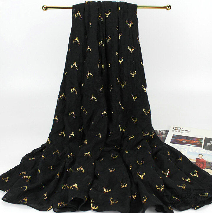 Print Fawn Women Pashmina Shawl Winter Warm Cotton Solid Panties 190*150CM - Black