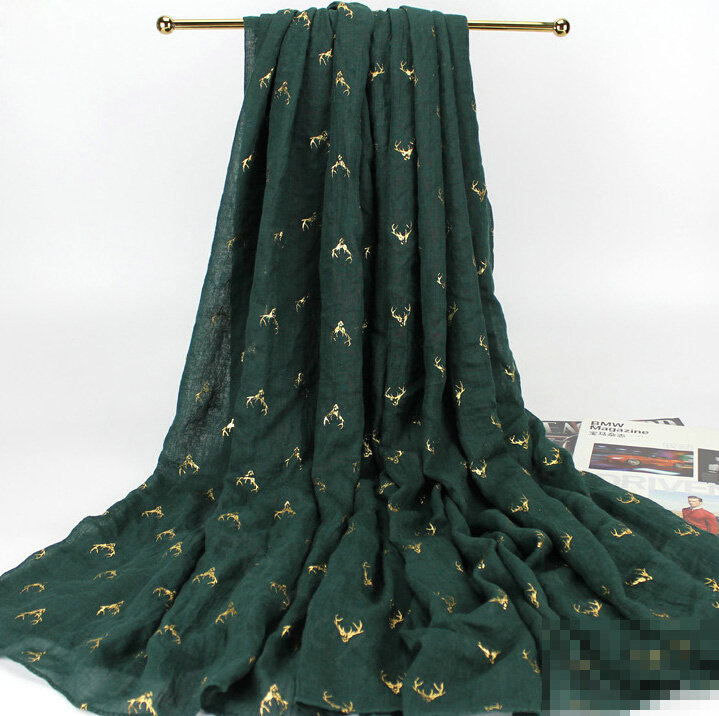 Print Fawn Women Pashmina Shawl Winter Warm Cotton Solid Panties 190*150CM - Blackish Green