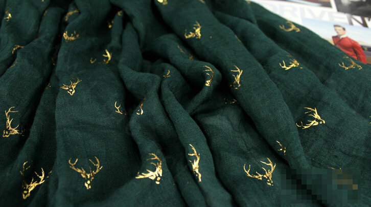 Print Fawn Women Pashmina Shawl Winter Warm Cotton Solid Panties 190*150CM - Blackish Green