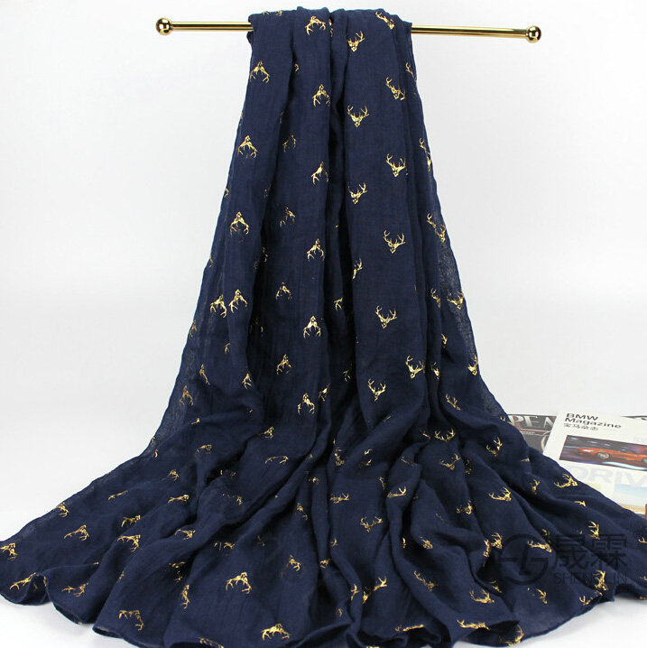 Print Fawn Women Pashmina Shawl Winter Warm Cotton Solid Panties 190*150CM - Dark Blue