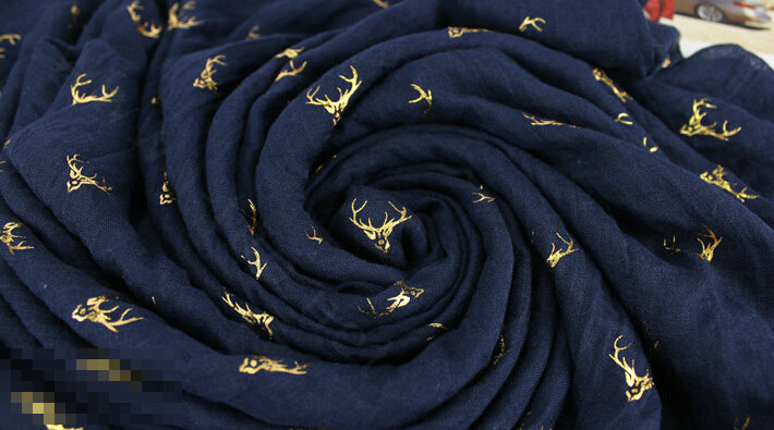 Print Fawn Women Pashmina Shawl Winter Warm Cotton Solid Panties 190*150CM - Dark Blue