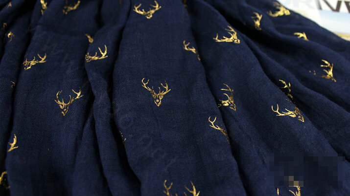 Print Fawn Women Pashmina Shawl Winter Warm Cotton Solid Panties 190*150CM - Dark Blue