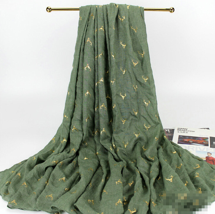 Print Fawn Women Pashmina Shawl Winter Warm Cotton Solid Panties 190*150CM - Green