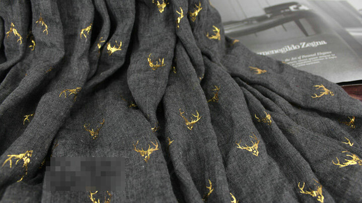 Print Fawn Women Pashmina Shawl Winter Warm Cotton Solid Panties 190*150CM - Grey
