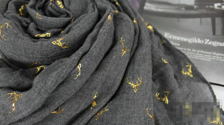 Print Fawn Women Pashmina Shawl Winter Warm Cotton Solid Panties 190*150CM - Grey