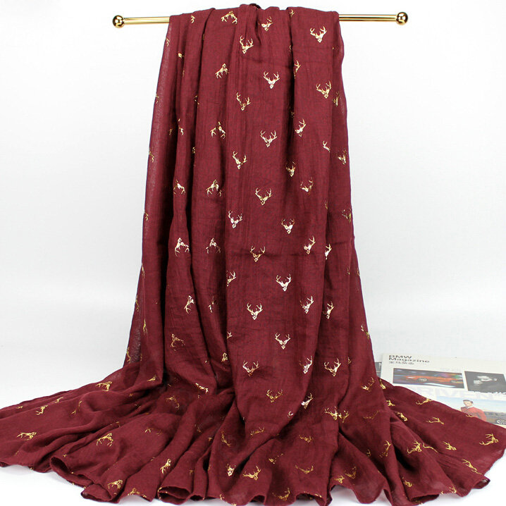 Print Fawn Women Pashmina Shawl Winter Warm Cotton Solid Panties 190*150CM - Mauve