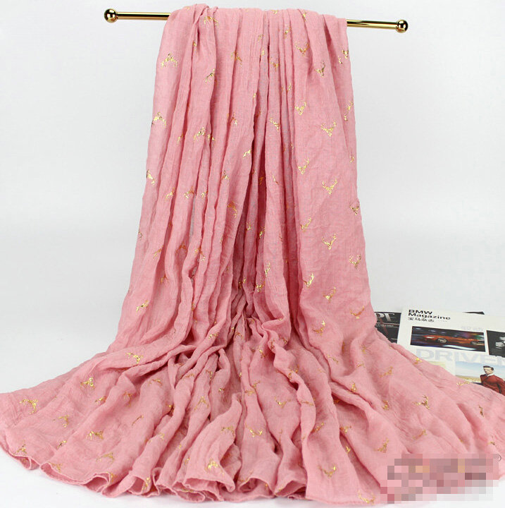 Print Fawn Women Pashmina Shawl Winter Warm Cotton Solid Panties 190*150CM - Pink