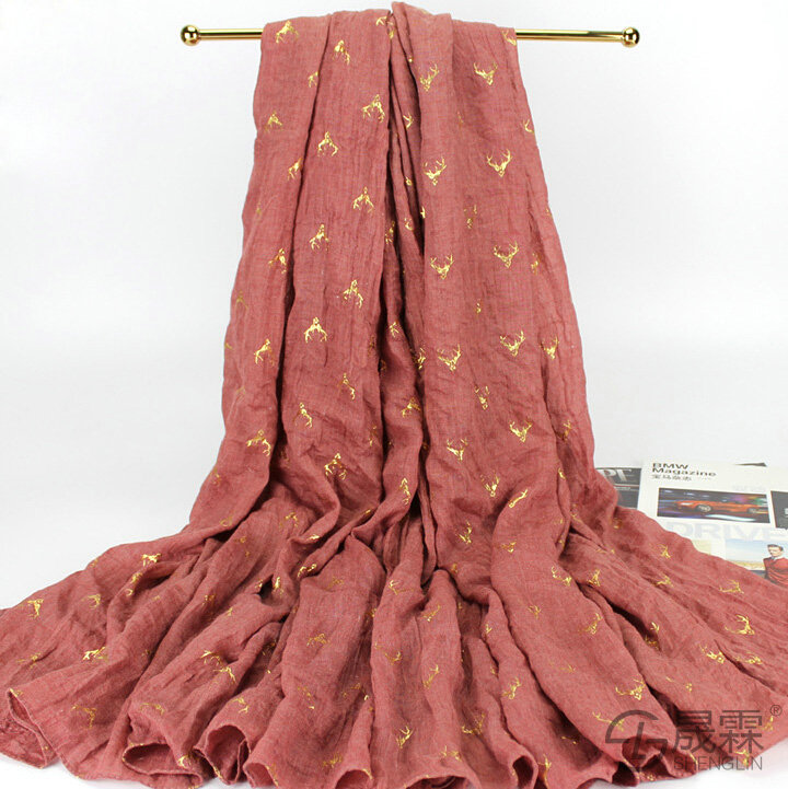 Print Fawn Women Pashmina Shawl Winter Warm Cotton Solid Panties 190*150CM - Red