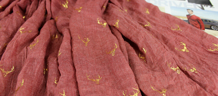 Print Fawn Women Pashmina Shawl Winter Warm Cotton Solid Panties 190*150CM - Red