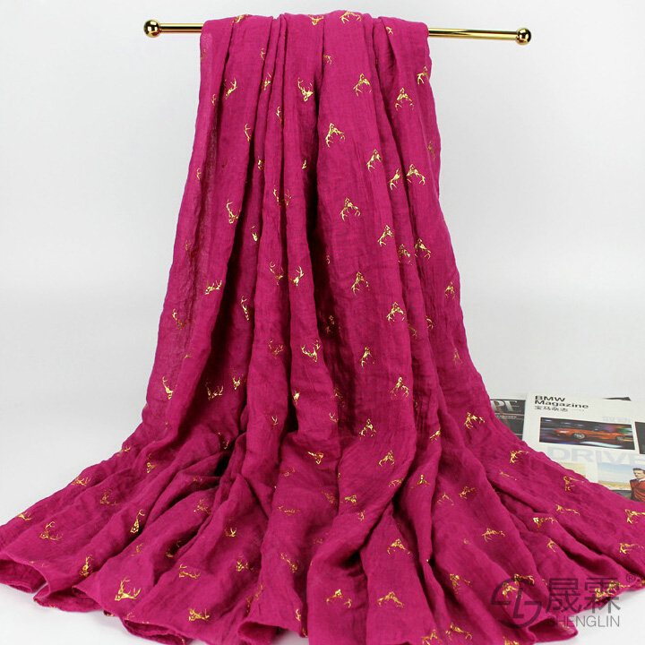 Print Fawn Women Pashmina Shawl Winter Warm Cotton Solid Panties 190*150CM - Rose