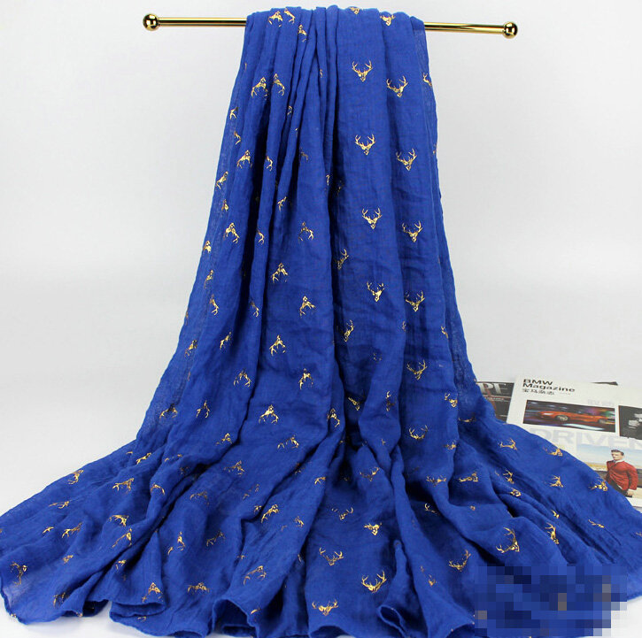 Print Fawn Women Pashmina Shawl Winter Warm Cotton Solid Panties 190*150CM - Sapphire Blue