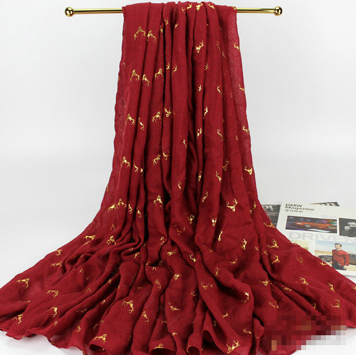 Print Fawn Women Pashmina Shawl Winter Warm Cotton Solid Panties 190*150CM - Wine Red