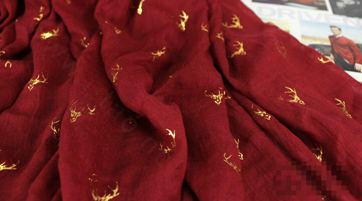 Print Fawn Women Pashmina Shawl Winter Warm Cotton Solid Panties 190*150CM - Wine Red