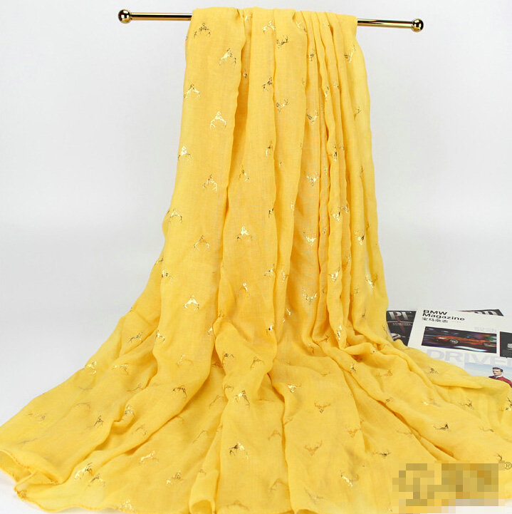 Print Fawn Women Pashmina Shawl Winter Warm Cotton Solid Panties 190*150CM - Yellow