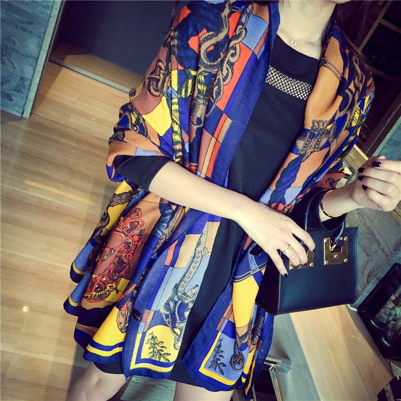 Print Scarf Shawls Women Pashmina Winter Warm Cotton Panties 180*90CM - Blue