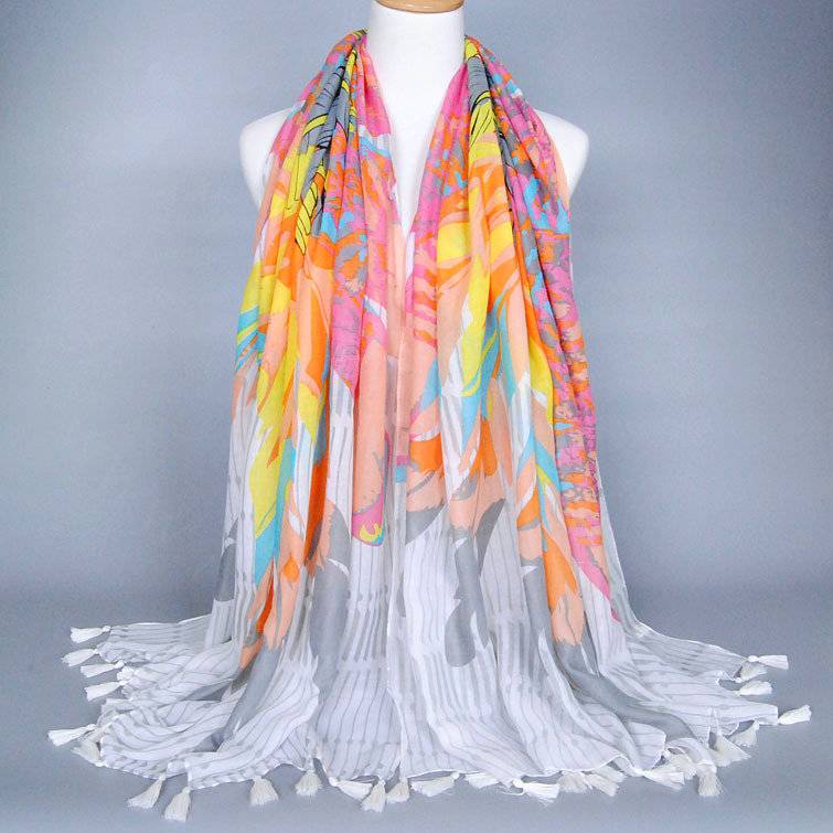 Print Women Scarf Flower Bamboo Fiber Warm Scarves Wraps 180*110CM - Grey
