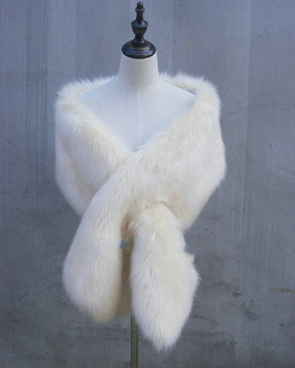 Quality Bridal Fur Scarf Shawls Women Winter Warm Solid Panties 165*30CM - White