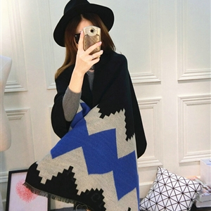 Rhombus Women Scarf Shawl Winter Warm Cashmere Panties 200*60CM - Black