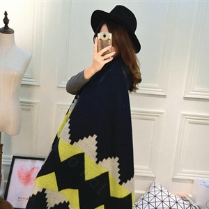 Rhombus Women Scarf Shawl Winter Warm Cashmere Panties 200*60CM - Blue