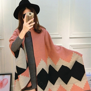 Rhombus Women Scarf Shawl Winter Warm Cashmere Panties 200*60CM - Pink