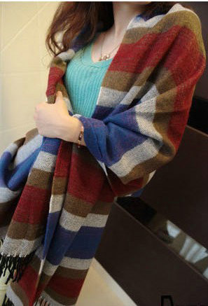 Striped Unisex Scarf Shawls Cashmere Warm Pashmina Scarves Wraps 190*60CM - Dark Red