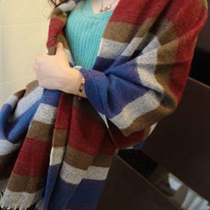 Striped Unisex Scarf Shawls Cashmere Warm Pashmina Scarves Wraps 190*60CM - Dark Red