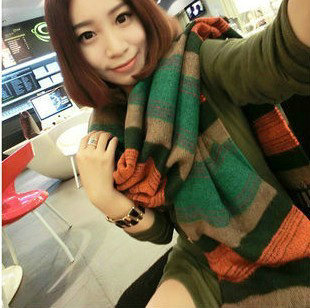 Striped Unisex Scarf Shawls Cashmere Warm Pashmina Scarves Wraps 190*60CM - Green