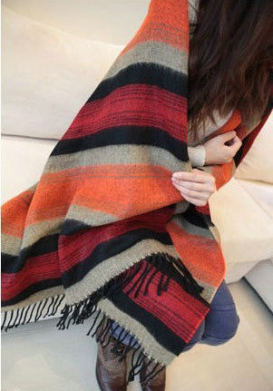 Striped Unisex Scarf Shawls Cashmere Warm Pashmina Scarves Wraps 190*60CM - Orange