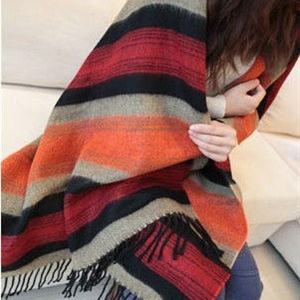Striped Unisex Scarf Shawls Cashmere Warm Pashmina Scarves Wraps 190*60CM - Orange