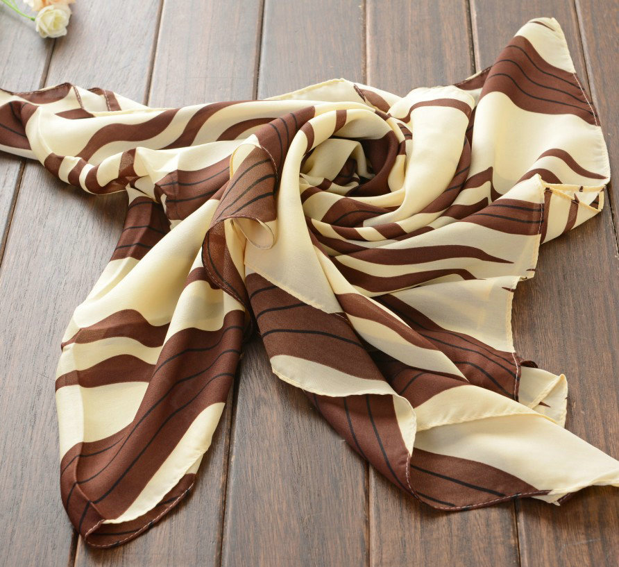 Striped Women Scarf Shawls Winter Warm Polyester Scarves 180*70CM - Beige
