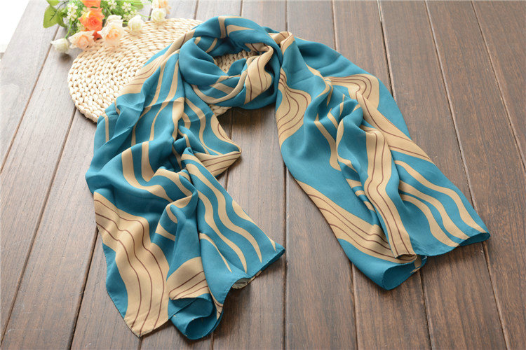 Striped Women Scarf Shawls Winter Warm Polyester Scarves 180*70CM - Blue