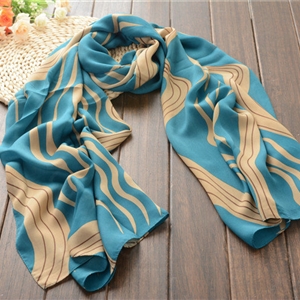 Striped Women Scarf Shawls Winter Warm Polyester Scarves 180*70CM - Blue