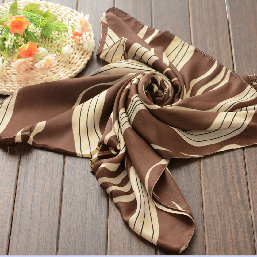 Striped Women Scarf Shawls Winter Warm Polyester Scarves 180*70CM - Brown