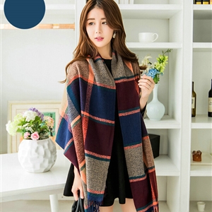 Tassels Plaid Women Scarf Shawl Winter Warm Cashmere Panties 200*60CM - Blue