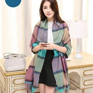 Tassels Plaid Women Scarf Shawl Winter Warm Cashmere Panties 200*60CM - Bluish Violet