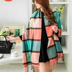 Tassels Plaid Women Scarf Shawl Winter Warm Cashmere Panties 200*60CM - Green