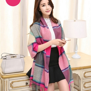 Tassels Plaid Women Scarf Shawl Winter Warm Cashmere Panties 200*60CM - Rose