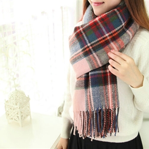 Tassels Plaid Women Scarf Shawl Winter Warm Wool Panties 210*65CM - Camel