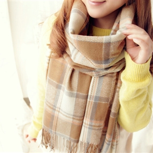 Tassels Plaid Women Scarf Shawl Winter Warm Wool Panties 210*65CM - Coffee