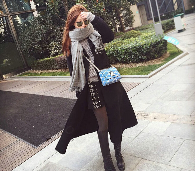 Tassels Unisex Scarf Shawl Winter Warm Cashmere Solid Wraps 190*76CM - Blue