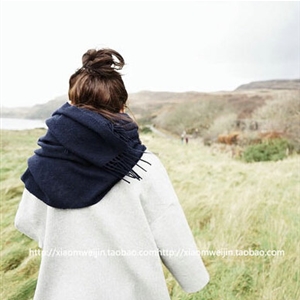Tassels Unisex Scarf Shawl Winter Warm Cashmere Solid Wraps 190*76CM - Blue