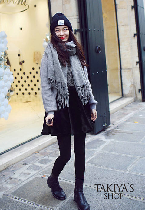 Tassels Unisex Scarf Shawl Winter Warm Cashmere Solid Wraps 190*76CM - Grey