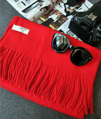 Tassels Unisex Scarf Shawl Winter Warm Cashmere Solid Wraps 190*76CM - Red