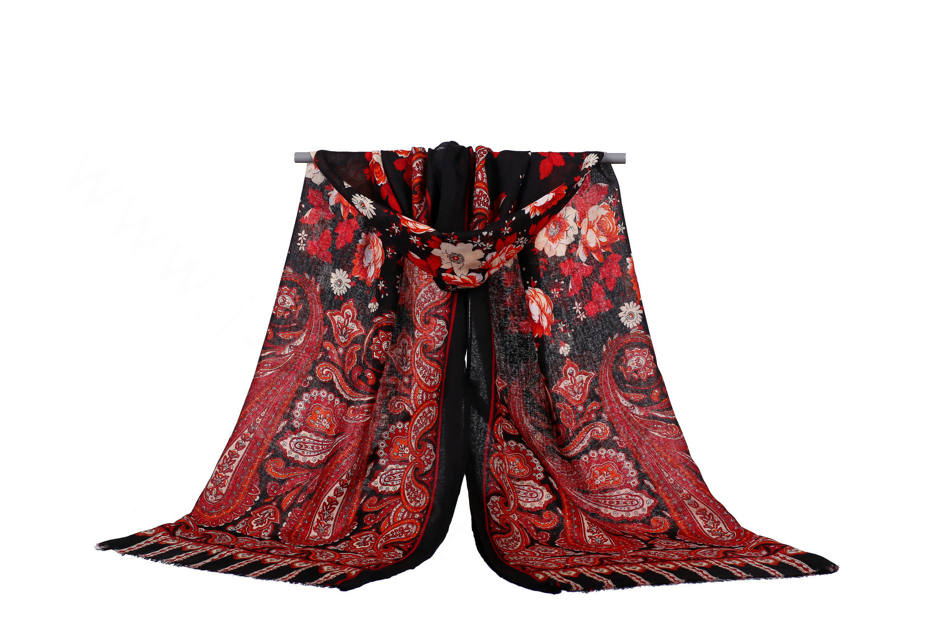 Unique Print Scarf Shawls Women Winter Warm Cotton Panties 180*90CM - Black