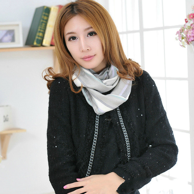 Unique Striped Scarf Shawls Unisex Winter Warm Cotton Panties 180*30CM - Grey