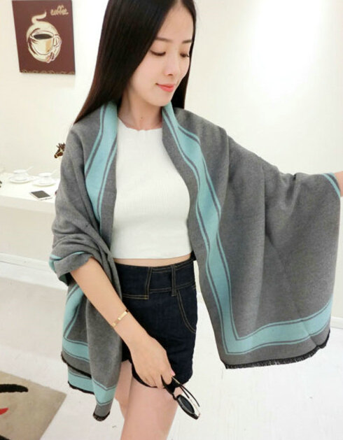Unique Unisex Scarf Shawl Winter Warm Cashmere Solid Panties 190*60CM - Grey