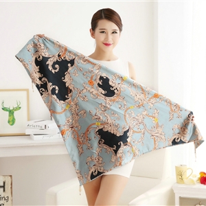 Unique Women Scarf Shawls Print Flower Silk Scarves Wraps 180*90CM - Grey