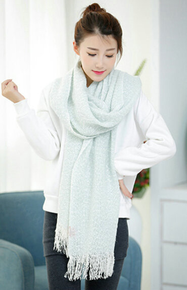 Unique Women Tassels Scarf Shawl Winter Warm Cashmere Solid Panties 215*65CM - Blue